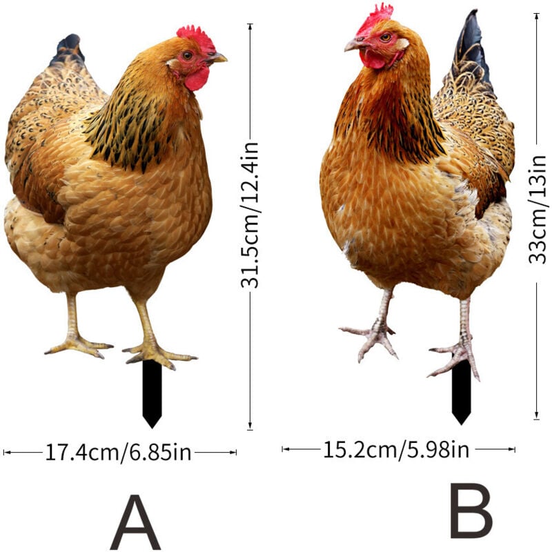 Lot de 2 piquets de jardin en forme de poule-Décoration acrylique-Pour jardin, pelouse - Sollbry