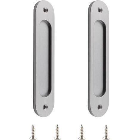 Sollbry Lot de 2 poignées de porte coulissantes ovales en alliage d'aluminium mat avec vis pour porte de grange coulissante
