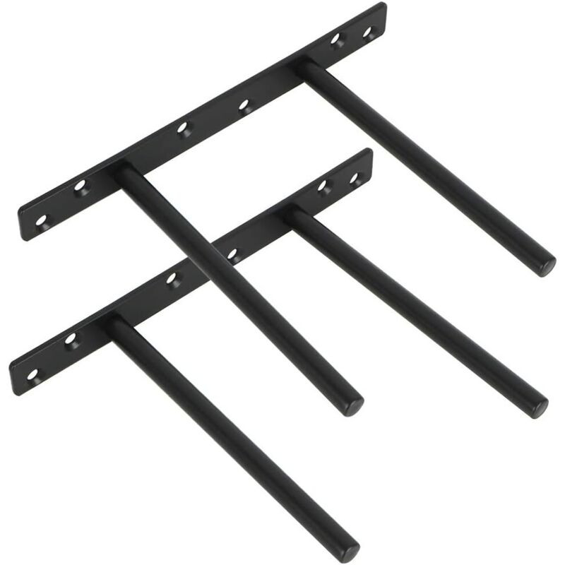 Lot de 2 Support pour Étagère Flottante Invisible Support en Métal pour Tablette Flottante en Bois Dissimulé à Fixation Murale, Finition Noire Mate,
