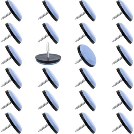 Sollbry Lot de 24 patins de chaise à clouer (2,5 cm de diamètre), patins de chaise en téflon pour parquet, tapis, meubles en bois, patins de déplacement de pieds de meubles en PTFE (téflon)