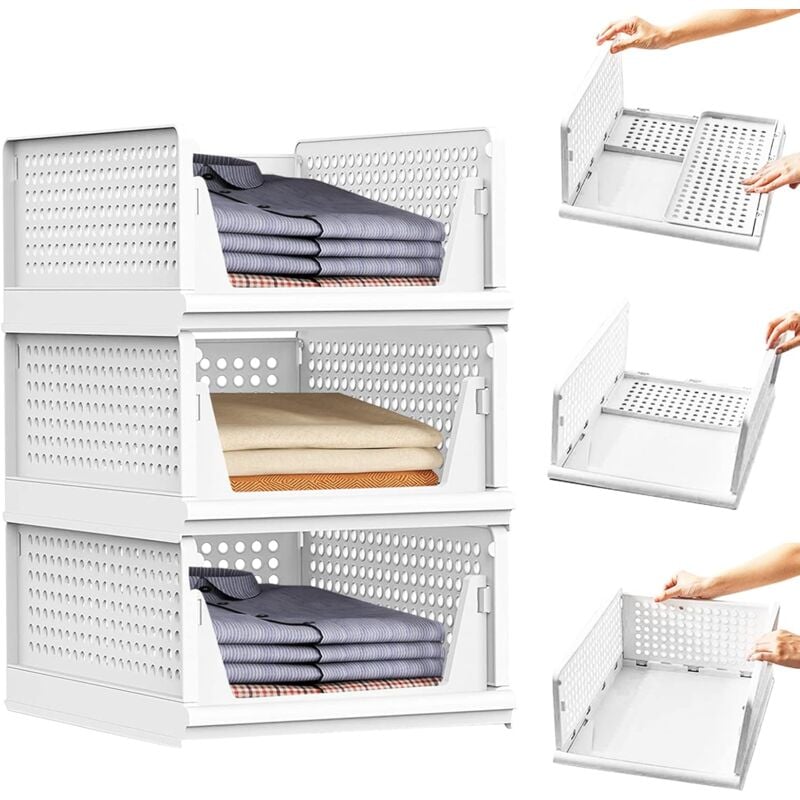 Sollbry - Lot de 3 Armoire Empilable Tiroir Unités,De Rangement Organisateur Armoire Coulissante Tiroir Étagère,Organisateur vêtements Placard boîtes