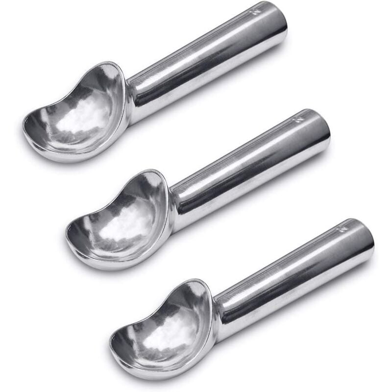Lot de 3 cuillères à glace en Acier inoxydable de , poignée conductrice de chaleur, antiadhésive et facile à utiliser, design simple en aluminium