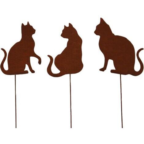 Sollbry Lot de 3 piquets de Jardin en Forme de Chat - Décoration de Jardin Aspect Rouille - Piquet en métal rouillé - Décoration pour Jardin, terrasse, Balcon