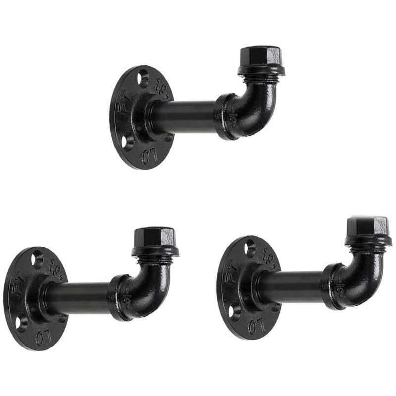 Sollbry - Lot de 3 porte-manteaux industriels en forme de tuyau - Porte-serviettes rustique robuste pour vêtements, bureau, finition noire galvanisée