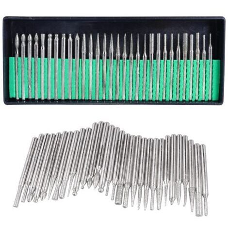 Sollbry Lot de 30 Fraises Diamantées, Fraises Diamant Assorties Tige 3mm Foret à Lime Rotative Revêtue de Diamant, Accessoire d'Outil Rotatif pour Gravure Meulage Polissage de Métal Verre Bijoux