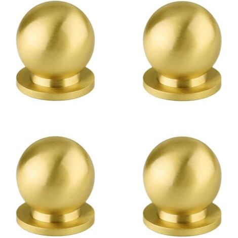 Sollbry Lot de 4 boutons ronds en laiton massif antique pour tiroir de placard avec petite poignée moderne et minimaliste (Doré)