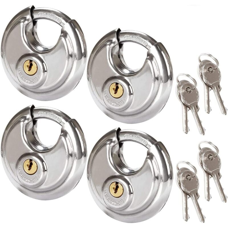 Sollbry Lot de 4 Cadenas Circulaires de Sécurité, 70MM Cadenas Rond en Acier Inoxydable, Cadenas à Disque Résistant à la Rouille pour les Remises,