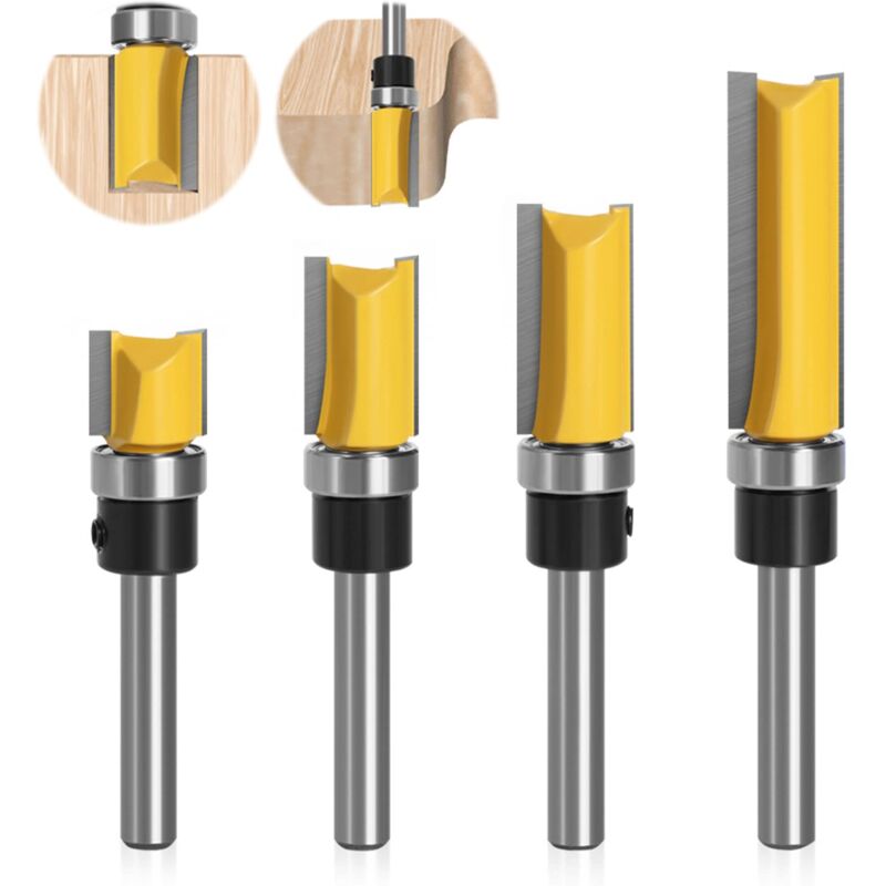 Sollbry - Lot de 4 Fraises pour Défonceuses 8mm, Fraise Metal Defonceuse a Bois, pour le Bois Massif, Outil de Coupe Professionnel le Panneau de