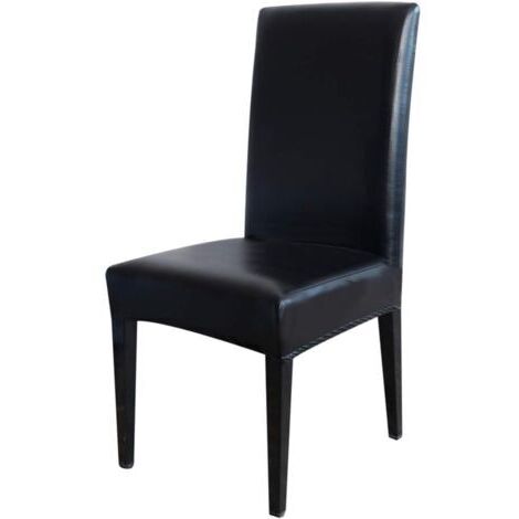 Sollbry Lot de 4 housses de chaise imperméables en cuir synthétique - Épais et extensibles - Pour la maison, le bureau, l'hôtel, la décoration de fête - Noir - Cuir synthétique