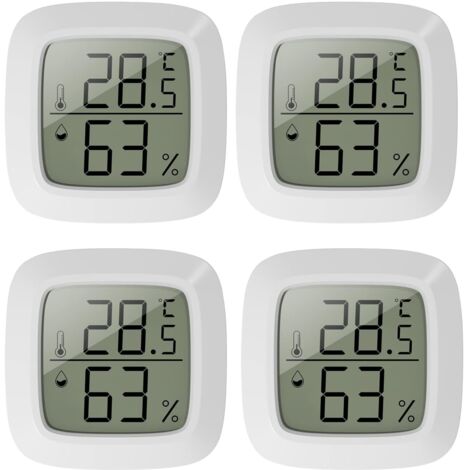 Sollbry Lot de 4 mini thermomètres d'intérieur - Thermomètre hygromètre d'intérieur - Avec rafraîchissement rapide de 10 secondes - Mini LCD - Pour chambre d'enfant, bureau, chambre à coucher, serre
