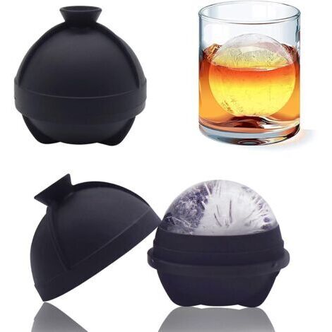Sollbry Lot de 4 moules à glaçons ronds, moules à glaçons sphériques avec entonnoir intégré, presse-congélateur en silicone, moule à glaçons de 6 cm pour whisky, cocktails, bourbon