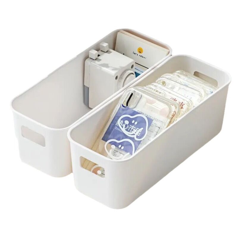 Lot de 4 petites boîtes de rangement empilables en plastique blanc sans couvercle avec poignées pour bureau, cuisine, salle de bain, armoire - Sollbry