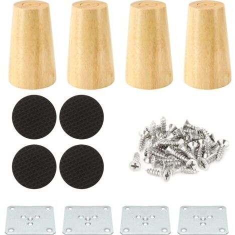 Sollbry Lot de 4 Pieds de Meuble Bois 8cm, Pied Canape Bois Droit, Pied de Lit en Bois avec Tapis Antidérapant, Pied D'armoire en Bois pour Canapé Meuble TV Table Basse Lit Pied