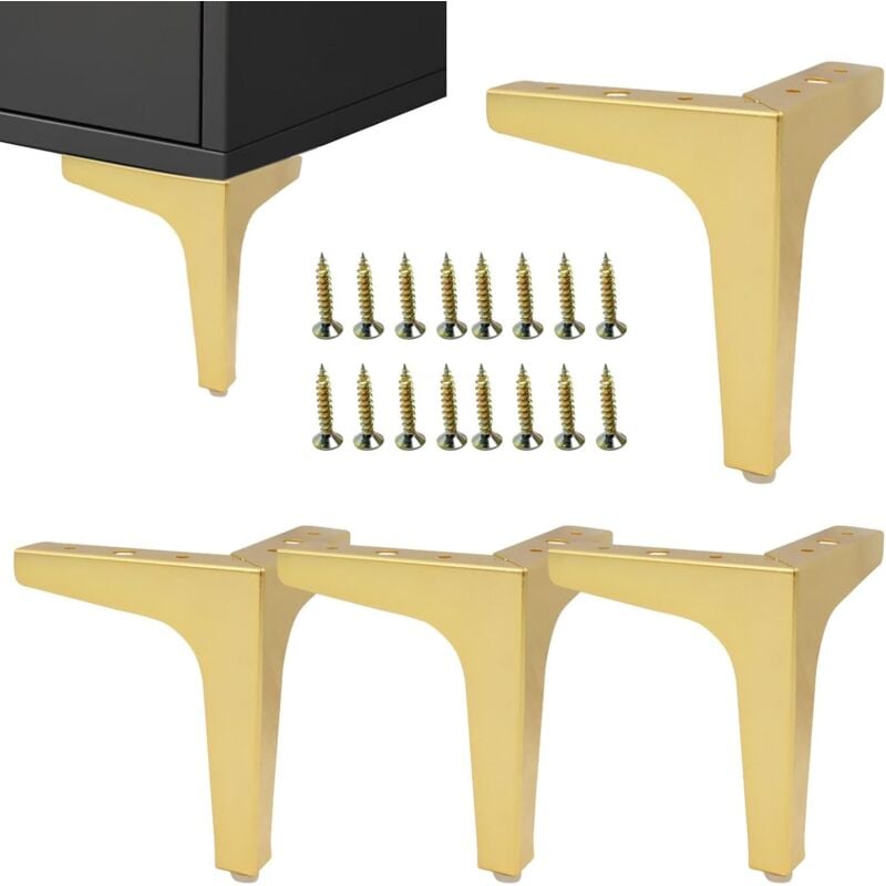 Sollbry Lot de 4 pieds de meubles modernes en métal diamant triangulaire, 13 cm, pour armoire, canapé, chaise, ottomane (doré)