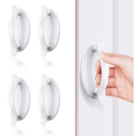 Sollbry Lot de 4 poignées de porte adhésives blanches en plastique ABS pour portes et fenêtres, armoires, tiroirs, placards