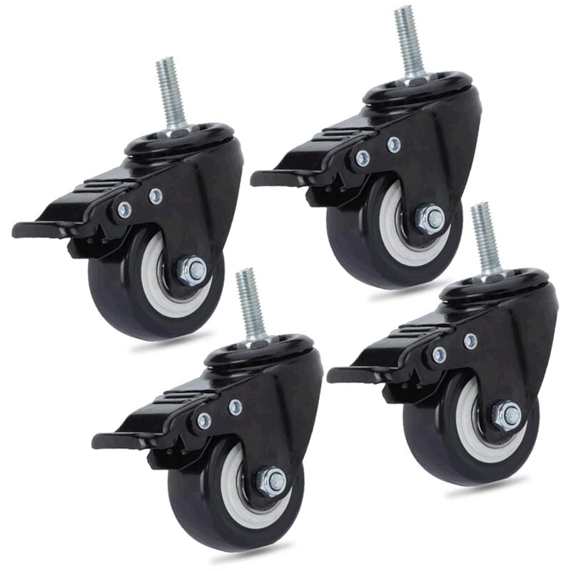 Sollbry Lot de 4 roulettes pivotantes en polyuréthane pour chaise de bureau - M8 x 25 mm - Charge maximale : 240 kg - Roulettes pivotantes de