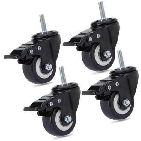 Sollbry Lot de 4 roulettes pivotantes en polyuréthane pour chaise de bureau - M8 x 25 mm - Charge maximale : 240 kg - Roulettes pivotantes de rechange - Avec freins