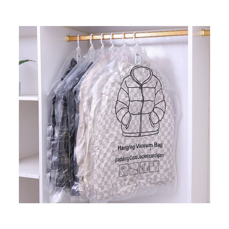 Lot de 4 sacs sous vide à suspendre, sac de compression sous vide suspendu, sacs de rangement transparents pour vêtements, manteaux, vestes (90 x 67