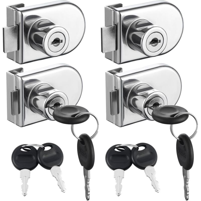 Sollbry - Lot de 4 serrures de sécurité doubles ouvertes en verre pour vitrine, convient pour portes en verre de 0,5 à 0,8 cm, clé séparée sans