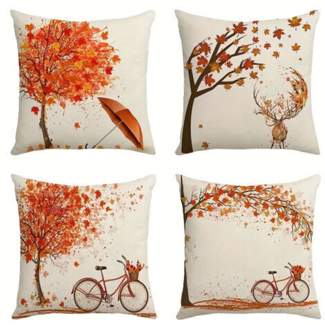 Sollbry Lot de 4 Thanksgiving Day Housse De Coussin,Housse de Coussin 45 x 45 cm,L'automne Polyester et Lin Décoratif Taie,Maison Décor Housses de Coussin