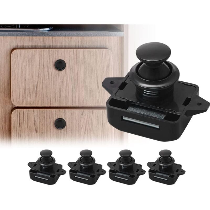 Sollbry Lot de 5 Bouton Poussoir Verrou Armoire Loquet Sans Clé, Loquet à Bouton Poussoir Ajustement 15-18mm épaisseur RV Bateau Van Yacht Camping