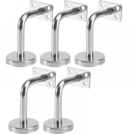 Sollbry Lot de 5 Support Main Courante Inox - Murale Supports de Main Courante pour Escalier Exterieur Intérieur, Rampe Escalier Bois, Rail D'escalier (6x8x5cm/2.7x3.1x2.0in)Sans vis
