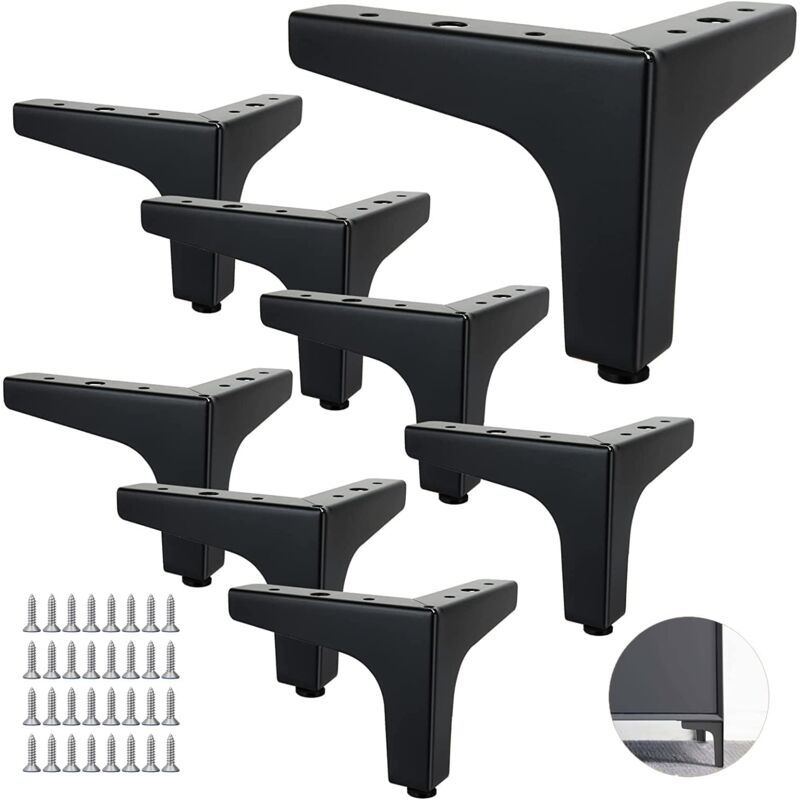 Sollbry - Lot de 8 Pieds de Canapé Metal 10 cm, Pieds de Table Basse Métal Charge Jusqu'à 600 kg Pied de Meuble Noir, Support de Table en Fer