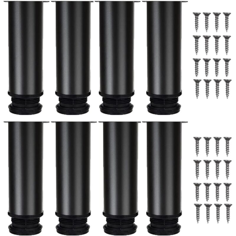 Sollbry - Lot de 8 Pieds Réglables Meubles Noir, ø 50 mm/Hauteur 200 mm Pieds de Canapé en Métal Acier Inoxydable, Pied de Table Basse pour Meubles