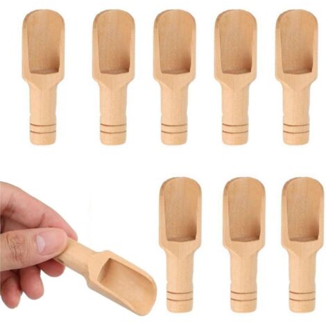 Sollbry Lot de 9 mini pelles en bois naturelles et non toxiques - Avec poignée courte - Ustensiles de cuisine pour sel, thé, café, Couleur du bois