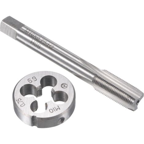 Sollbry M10 x 0,75 mm metrisches HSS-Gewindebohrer- und Schneideisen-Set, Maschinengewindebohrer mit rundem Werkzeug aus legiertem Stahl