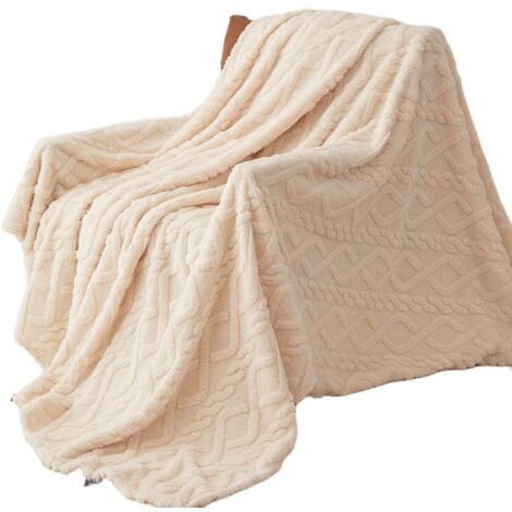 Sollbry Manta de felpa jacquard color blanco roto para sofá, manta de terciopelo de microfibra color crema para mujer, cálida y suave para todas las estaciones, 152 x 203 cm.