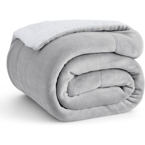 Sollbry Manta de forro polar Sherpa para sofá: gruesa y cálida manta de invierno, suave y afelpada para todas las estaciones, gris claro, 50 x 60 pulgadas