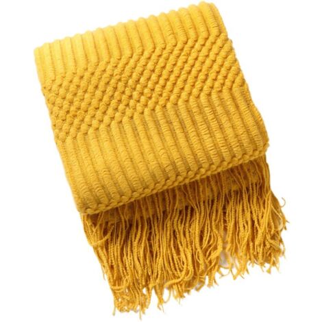 Sollbry Manta de jacquard geométrica - Funda de sofá ligera con borlas, funda decorativa para cama, toalla multiusos, tamaño 127 x 172 cm, color amarillo