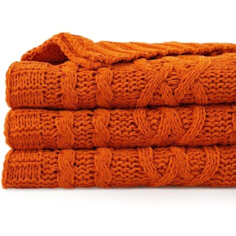 Sollbry Manta naranja de 130 x 170 cm, cálida manta de otoño para sofá, manta de Halloween, manta tejida de chenilla, súper suave, acogedora, manta decorativa de otoño.