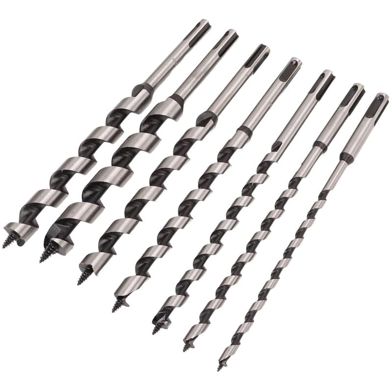 Mèche à Bois Hélicoïdal, 7 pcs SDS-Plus Forets à Bois Set en Acier Au Carbone Spiral Trou Cutter Outil à Bois Kit, D'outils avec Diamètre 6mm / 8mm /