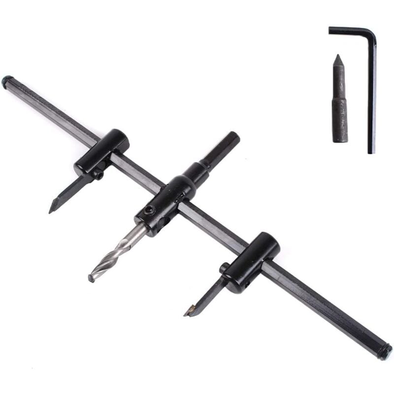 Sollbry - Mèche Ajustable Extensible 30-300mm,Cercle Réglable Cutter Scie Kit, Foret Pour Cloison Sèche En Bois Scie Coupe Ronde, Travail Du Bois