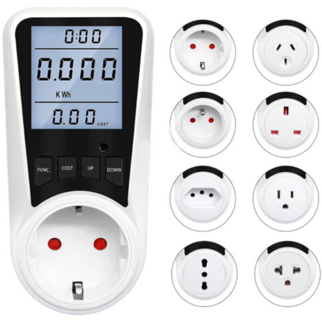 Sollbry Medidor de consumo eléctrico, vatímetro de 3680 W máx. con pantalla LCD, monitor de consumo de voltios, amperios, vatios y kWh, 7 modos de monitorización (sin toma de tierra)