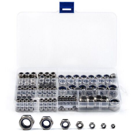 Sollbry Metrisches Nylon-Sicherungsmuttern-Set, 170 M3/M4/M6/M8/M10/M12-Gewinde, selbstsicherndes Sechskant-Sicherungsmuttern-Set aus Edelstahl