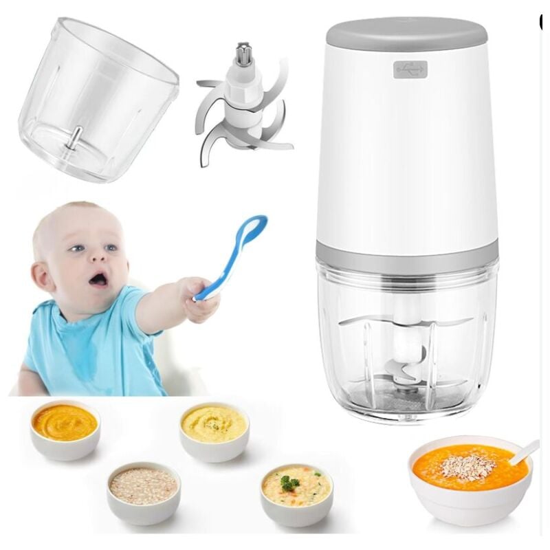 Mini Mixeurs pour Bébé, Mini Robot culinaire, 300ml Bébé Blender, Mini Hachoir Électrique, Mini Robot Culinaire avec Chargement usb, Blender