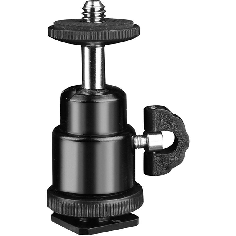 Sollbry - Mini rótula con adaptador de zapata de 1/4', soporte para trípode, rótula para cámara, monitor, luz de vídeo, paquete de 2