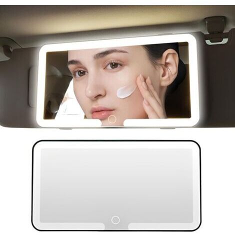 Sollbry Miroir de Courtoisie Voiture, Miroir Pare Soleil Voiture LED, Miroir Cosmétique de Voiture avec 3 Modes Déclairage, Miroir de Courtoisie pour Pare-Soleil de Voiture à LED, Blanche