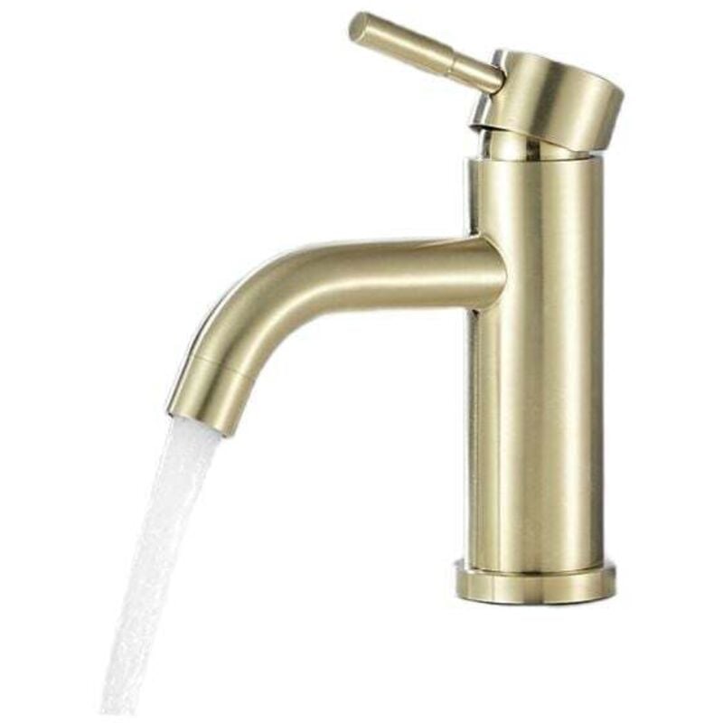 Mitigeur de lavabo à levier unique Robinet de lavabo d'eau chaude et froide Mélangeur de lavabo en or brossé-A1 - Sollbry