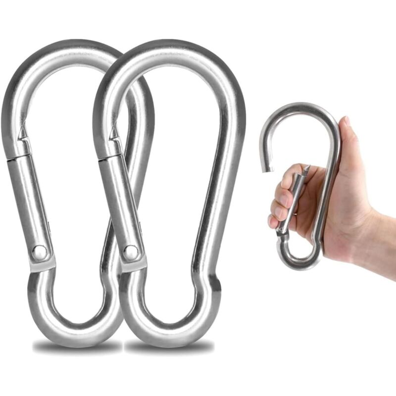 Mosquetón de acero inoxidable M12 304 (2 unidades), grande, de 140 mm y 800 kg de capacidad, para hamacas (140 mm x 12 mm) - Sollbry