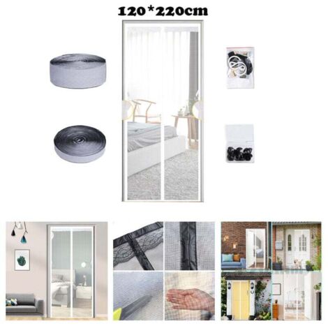 Sollbry Moustiquaire Porte Magnétique 120x220cm Fermeture Automatique Maille Ultra Fine Moustiquaire Aimantée pour Porte Rideau de Porte Sans Perçage, Blanc