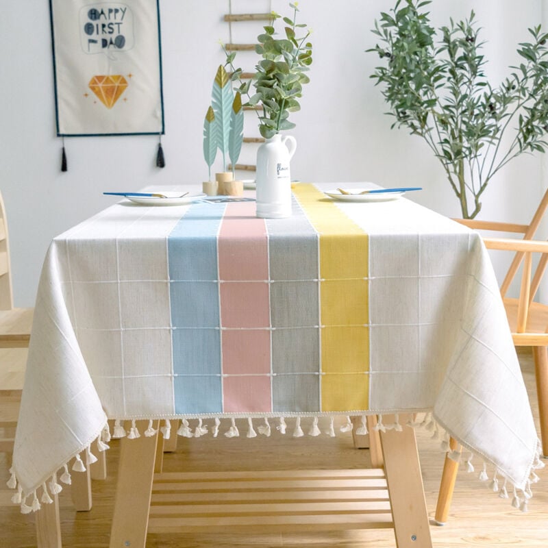 Sollbry - Nappe Rectangulaire Anti Tache Nappe Lavable Couleur Unie Gland Nappe Oblongue Coton Lin Housse de Table pour Cuisine Table à Manger