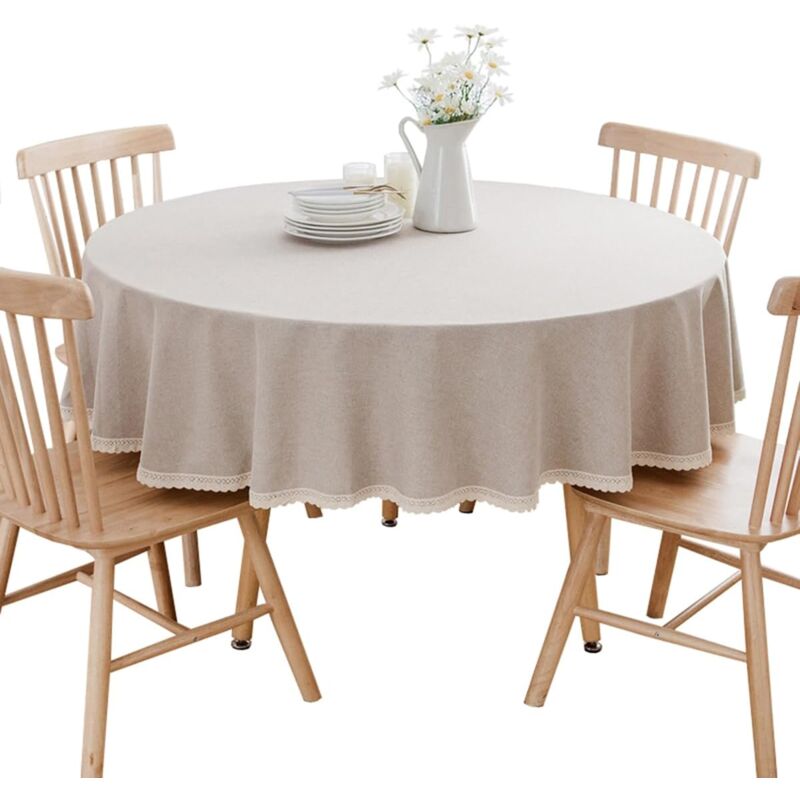 Sollbry - Nappe Ronde en Coton et Lin Protéger et décorer la Table Kaki Diamètre 160 cm
