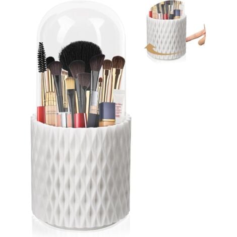Sollbry Organisateur de Maquillagem, 360°Rangement Pinceaux Maquillage avec Couvercle Pot Pinceaux Maquillage Rotatif 5 Compartiments Porte-Pinceau de Maquillage