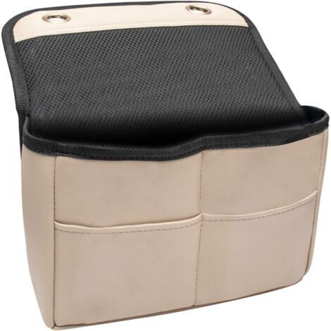 Sollbry Organisateur de Siège Arrière de Voiture, Multi-Poches en Cuir PU Universels Sac de Rangement Suspendu Portable pour Lunettes Téléphone Pièce Monnaie Carte Bouteille,Beige