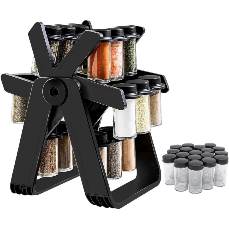 Sollbry Organisateur d'épices rotatif - Étagère à épices roulante avec 18 pots, organisateur de tour à épices de cuisine pour comptoir et armoire