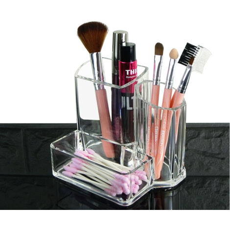 Sollbry Organizador de maquillaje - Caja de almacenamiento transparente de 3 secciones - Organizador de maquillaje multiusos para joyas, suministros de oficina y cepillos de dientes